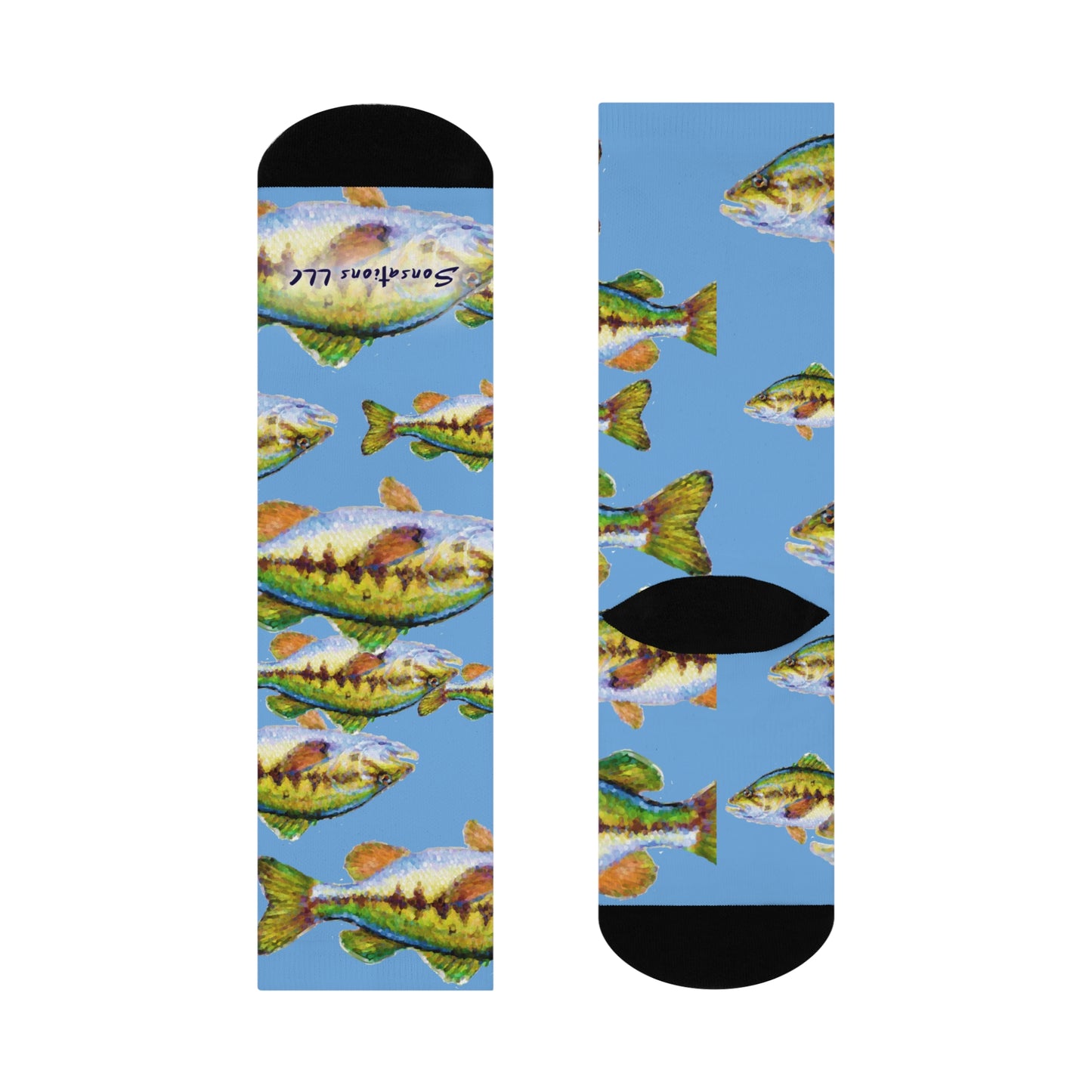 Bass Pattern Crew Socks — Cushioned Fishing Socks for Anglers