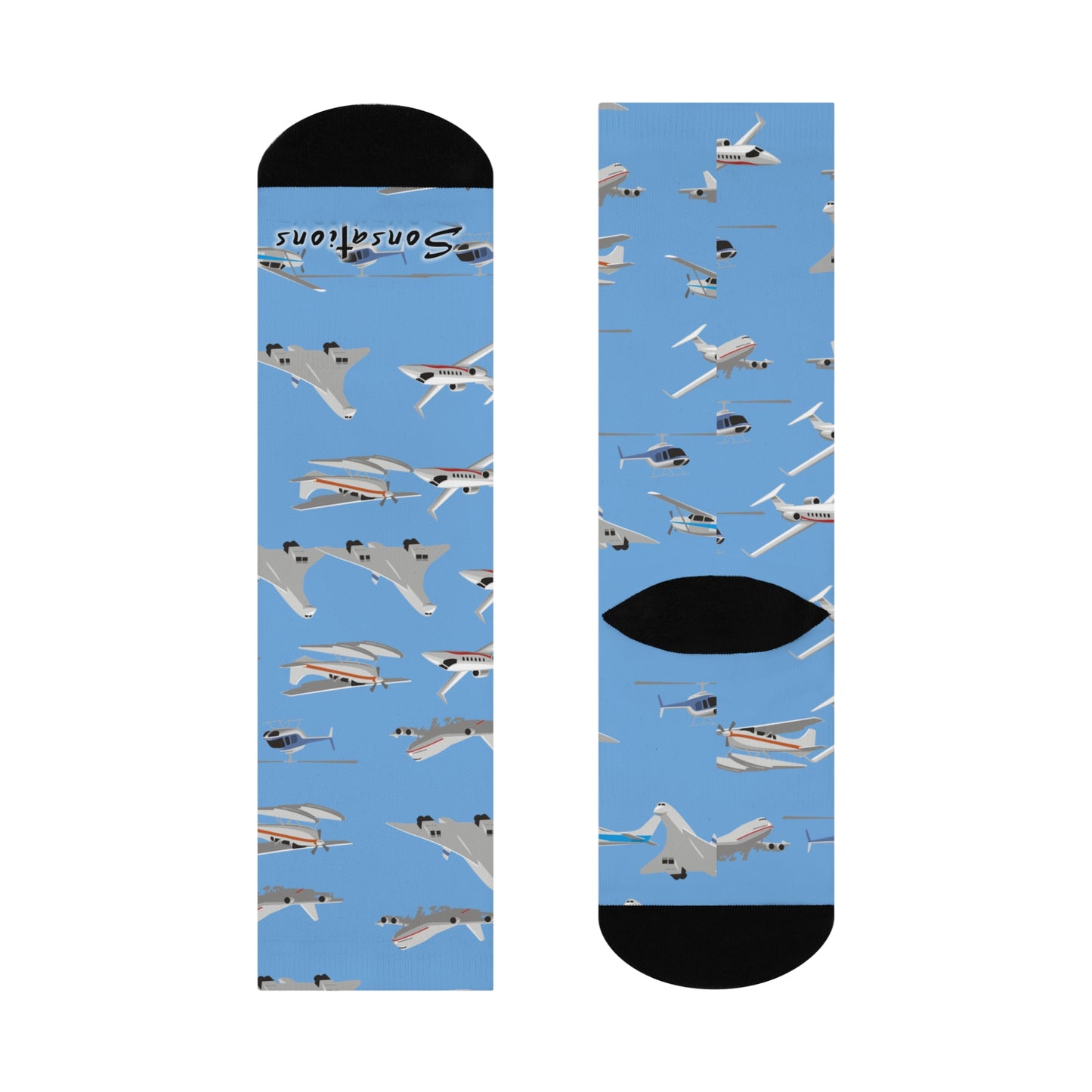 Aviation Crew Socks — Blue Airplane Pattern Cushioned Crew Socks